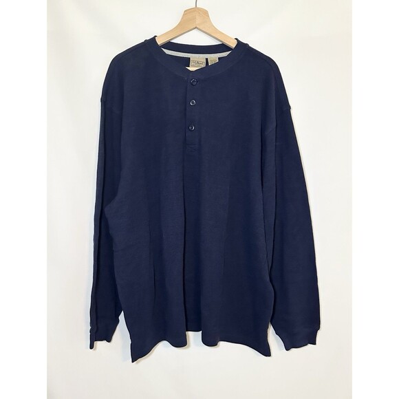 LL Bean Henley Navy Blue Waffle Thermal Long Sleeve Shirt Men's XXL-REG - Picture 1 of 10